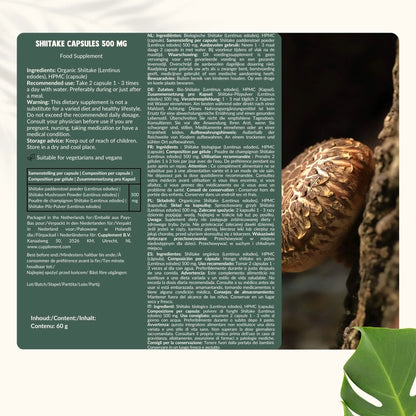 Shiitake Orgánico 500 mg – 60 Cápsulas Veganas