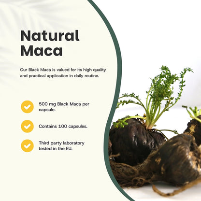 Maca Negra Orgánica 500 mg – 100 Cápsulas Veganas
