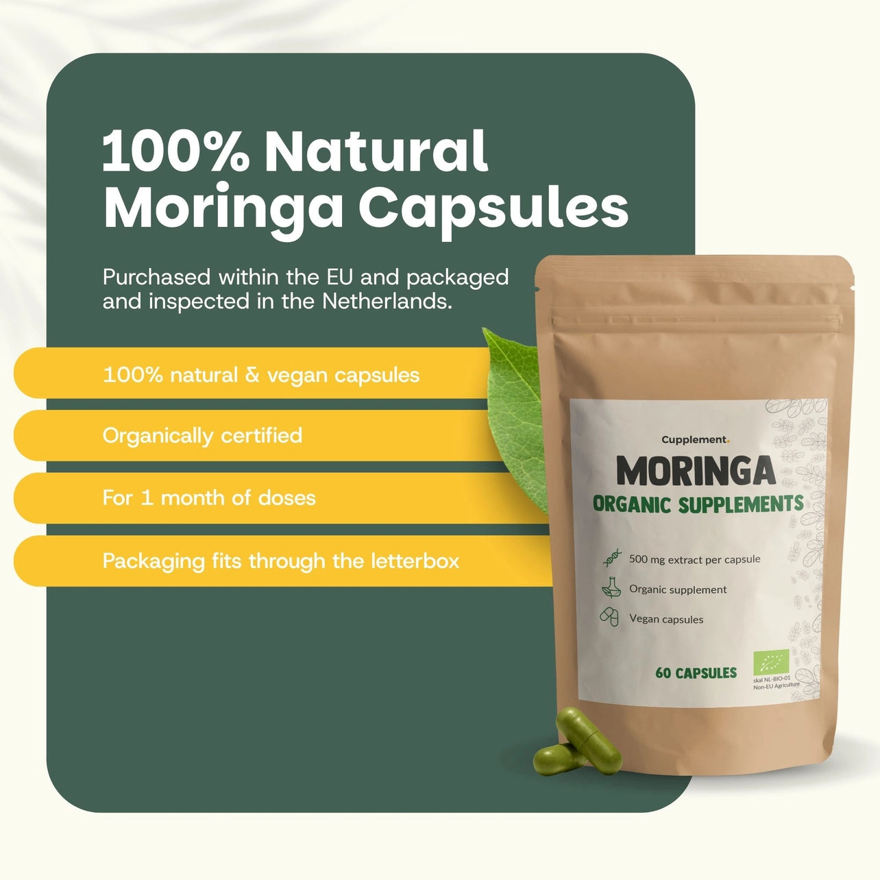 Moringa Orgánica – 60 Cápsulas Veganas