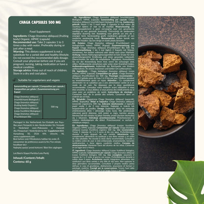 Chaga Orgánico 500 mg – 60 Cápsulas Veganas