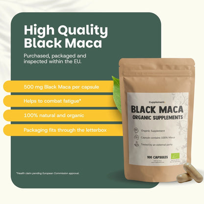 Maca Negra Orgánica 500 mg – 100 Cápsulas Veganas
