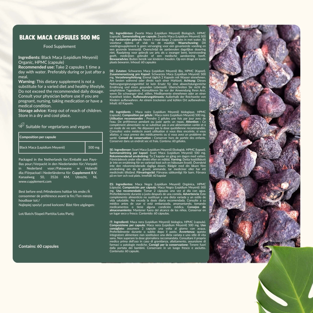 Maca Negra Orgánica 500 mg – 100 Cápsulas Veganas