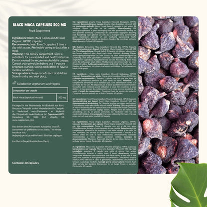 Maca Negra Orgánica 500 mg – 100 Cápsulas Veganas