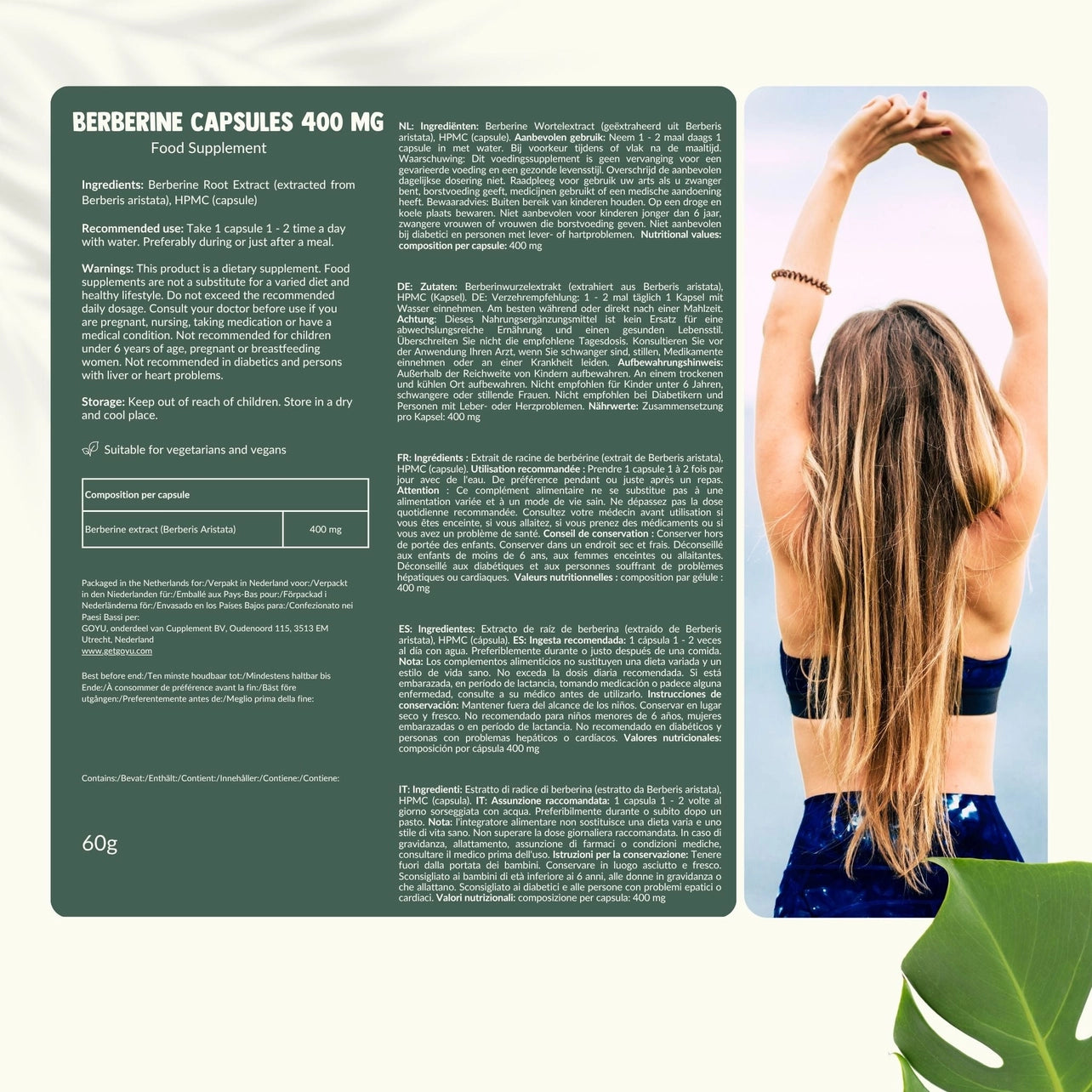 Berberina HCl 400 mg – 60 Cápsulas Veganas