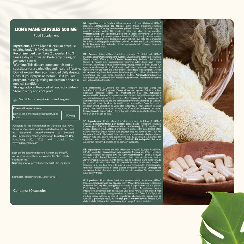 Melena de León Orgánica 500 mg – 60 Cápsulas Veganas