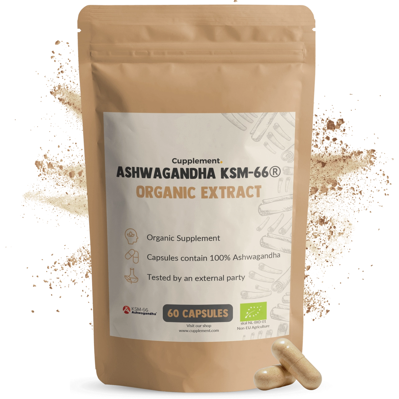 Ashwagandha KSM-66 Orgánica 500 mg – 60 Cápsulas Veganas