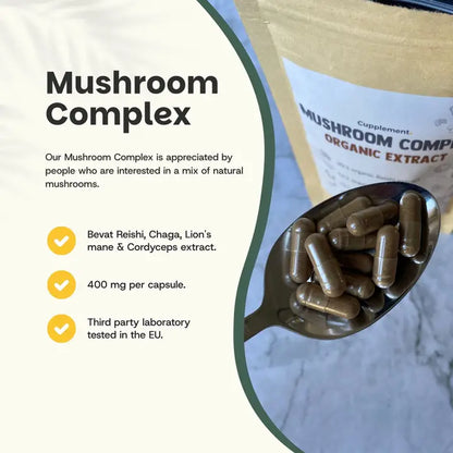 Complejo de 4 Hongos Orgánicos 400 mg – 60 Cápsulas Veganas