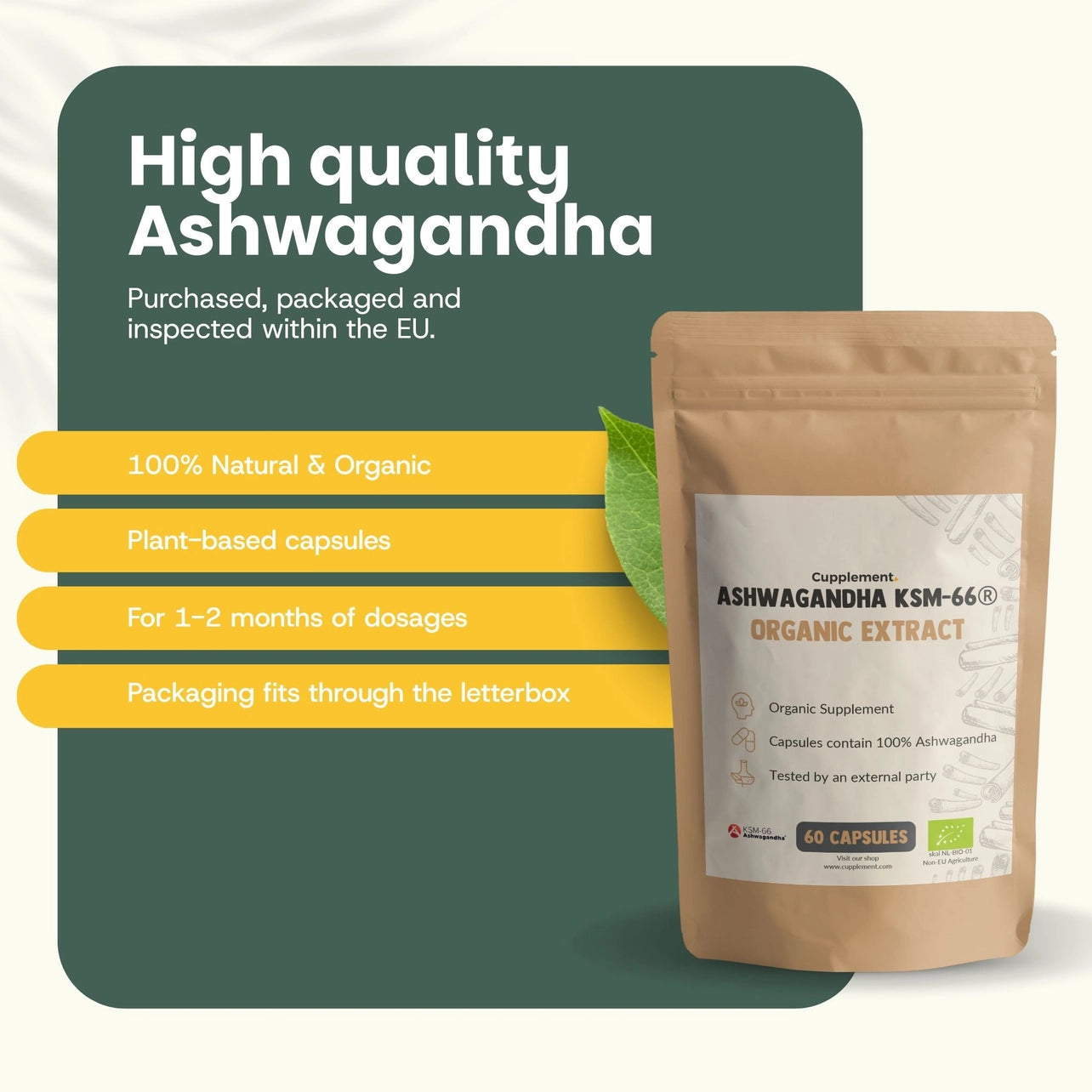Ashwagandha KSM-66 Orgánica 500 mg – 60 Cápsulas Veganas