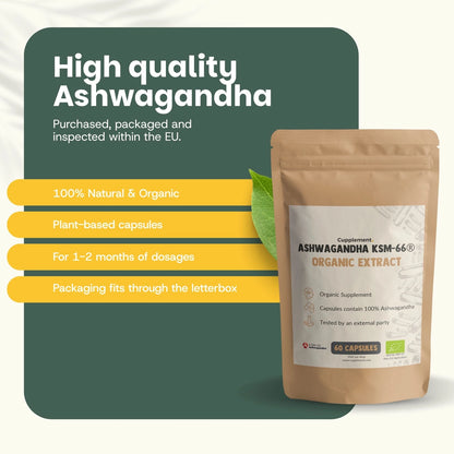 Ashwagandha KSM-66 Orgánica 500 mg – 60 Cápsulas Veganas