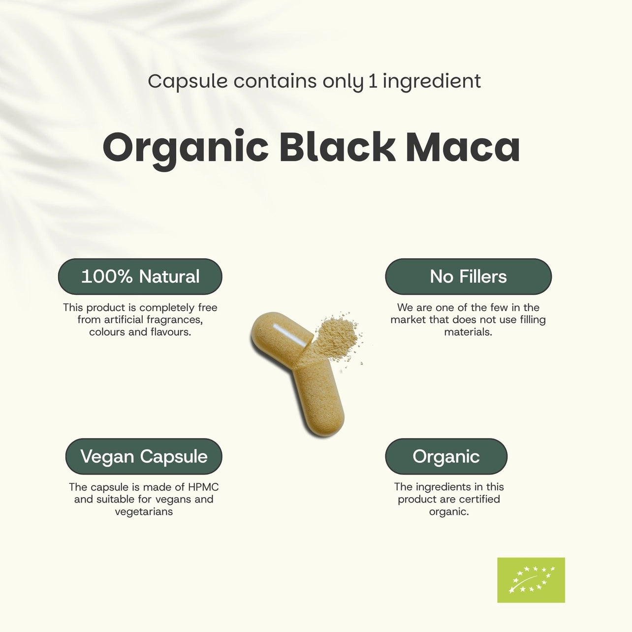Maca Negra Orgánica 500 mg – 100 Cápsulas Veganas
