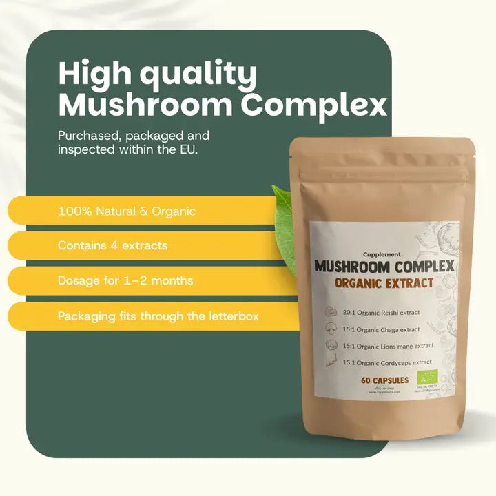 Complejo de 4 Hongos Orgánicos 400 mg – 60 Cápsulas Veganas