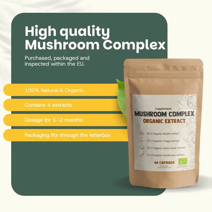 Complejo de 4 Hongos Orgánicos 400 mg – 60 Cápsulas Veganas