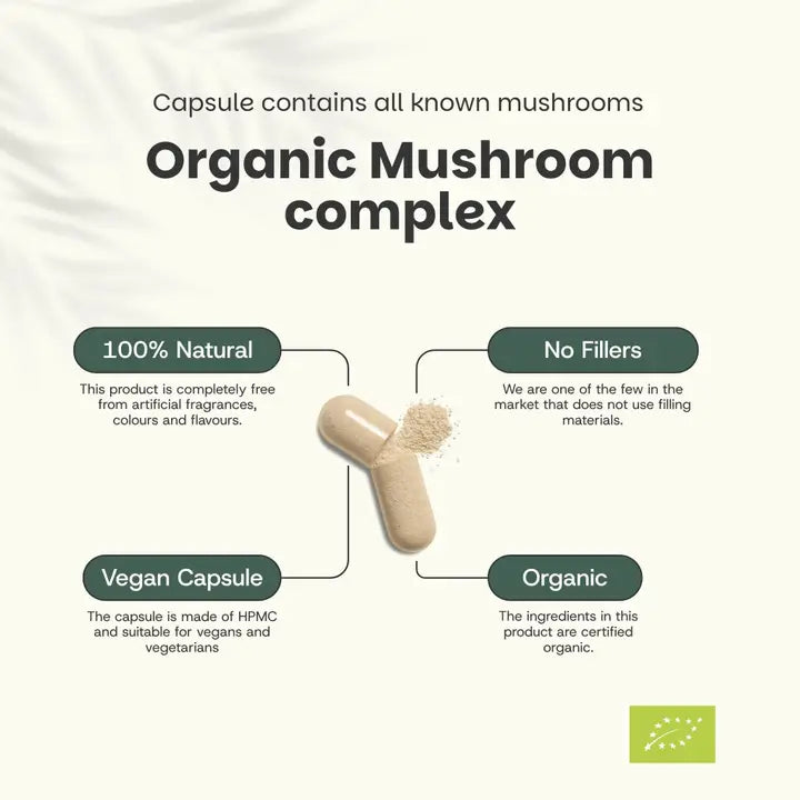 Complejo de 4 Hongos Orgánicos 400 mg – 60 Cápsulas Veganas
