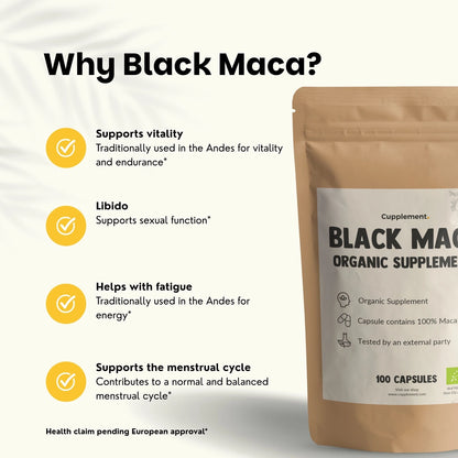 Maca Negra Orgánica 500 mg – 100 Cápsulas Veganas