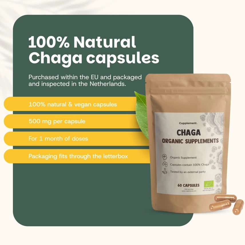 Chaga Orgánico 500 mg – 60 Cápsulas Veganas